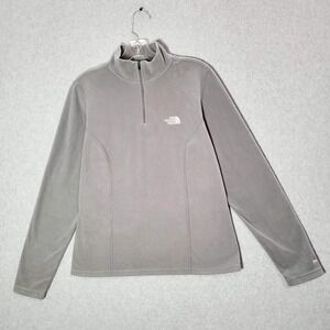 The North Face Women Sweater Medium Gray Fleece Logo 1/4 Zip Long Sleeve‎